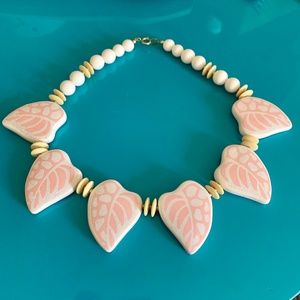 Vintage Reversible Japan 70's Ceramic Heart Shape Leaf - White Pink Yellow